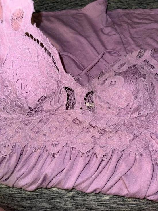 Liberty Love Dusty Lavender Lace-Trim Babydoll Chemise - Picture 5 of 9